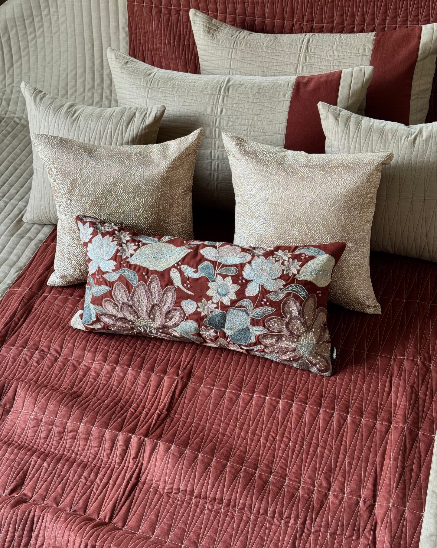 The Rust & Beige Flora Bedding Set