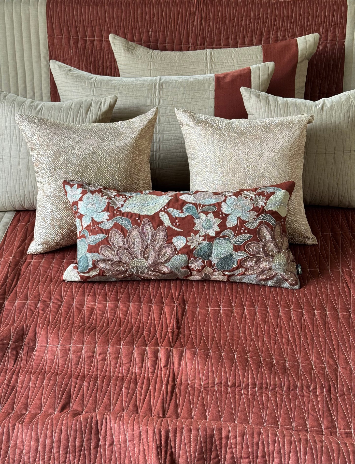The Rust & Beige Flora Bedding Set