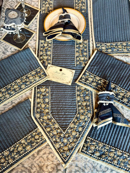 The Deep Blue Regal Weave Table Linen Set