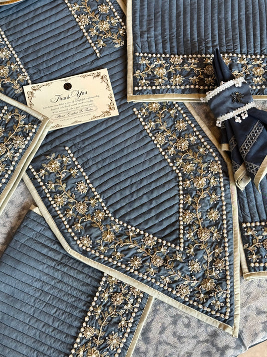 The Deep Blue Regal Weave Table Linen Set