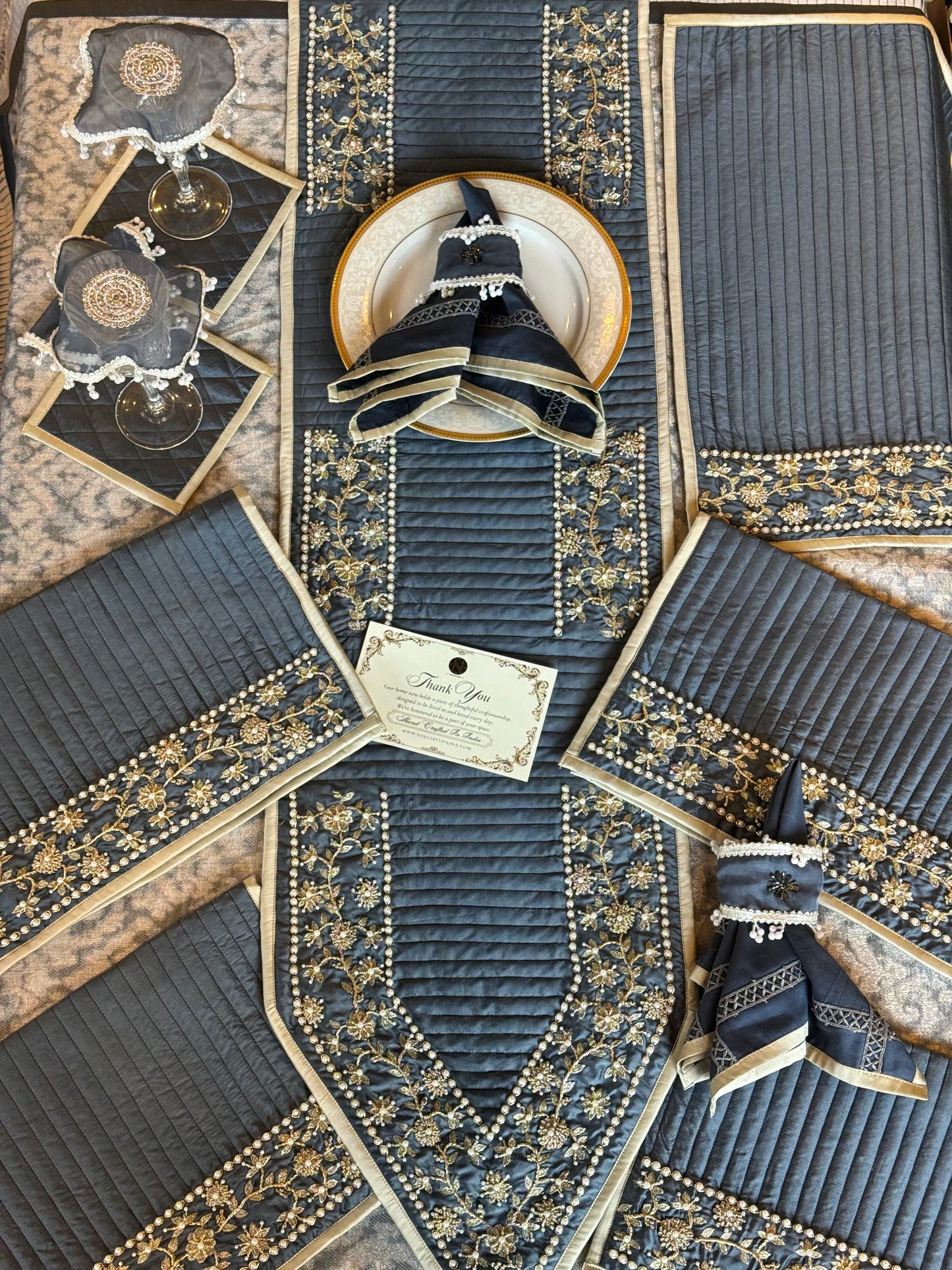 The Deep Blue Regal Weave Table Linen Set