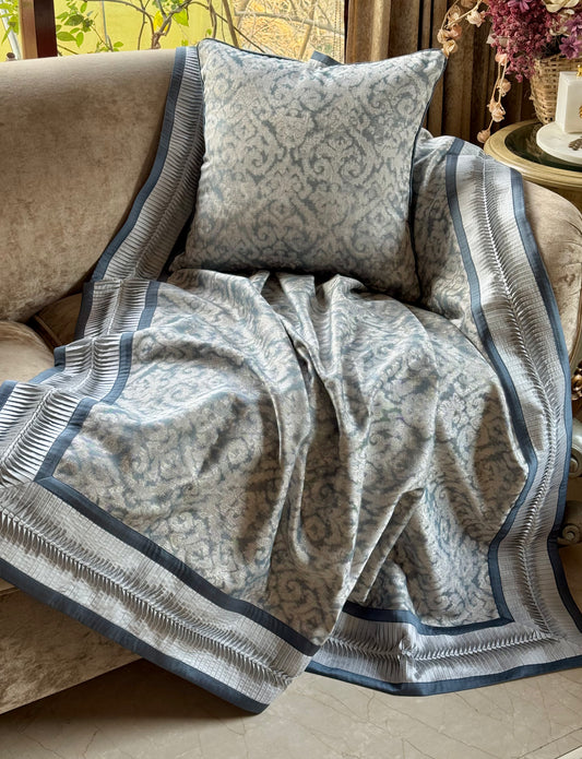 The Blue Damask Throw In Pure Jacquard