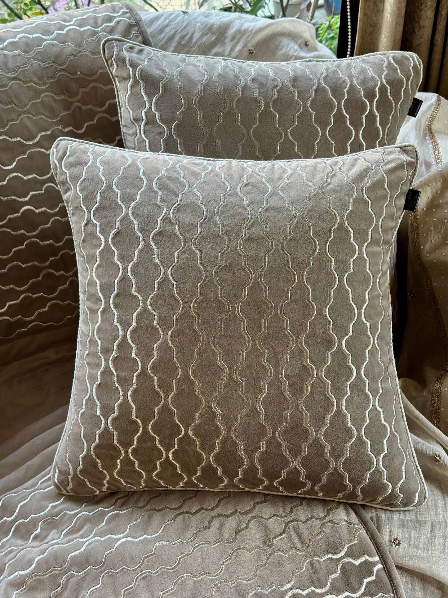 The Dark Beige Zari Cushion Cover