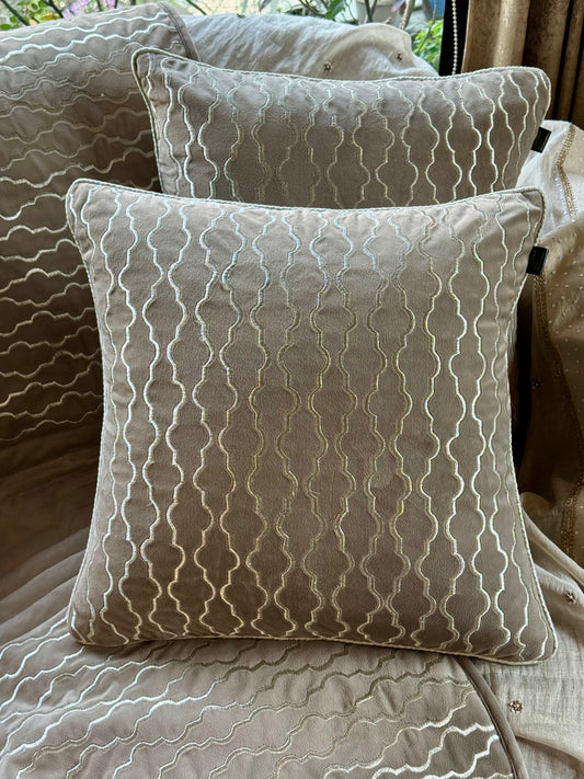 The Dark Beige Zari Cushion Cover