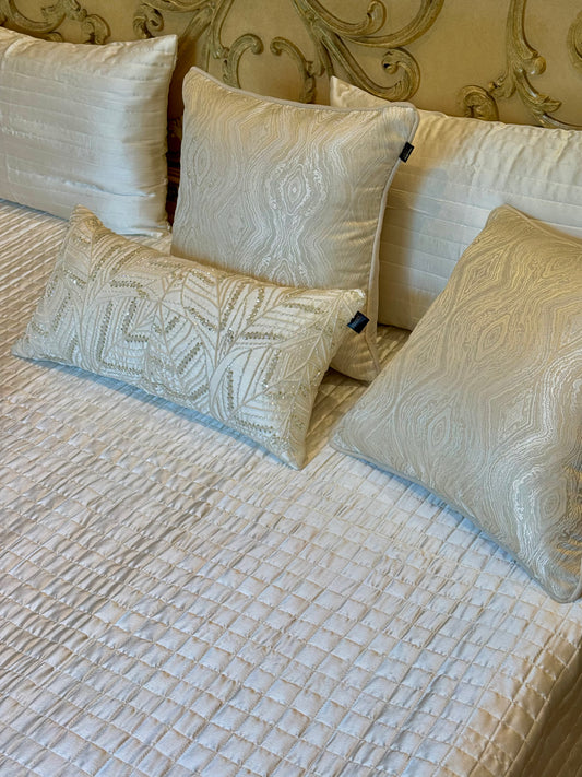 The Ivory Satin Leaf Bedding Set