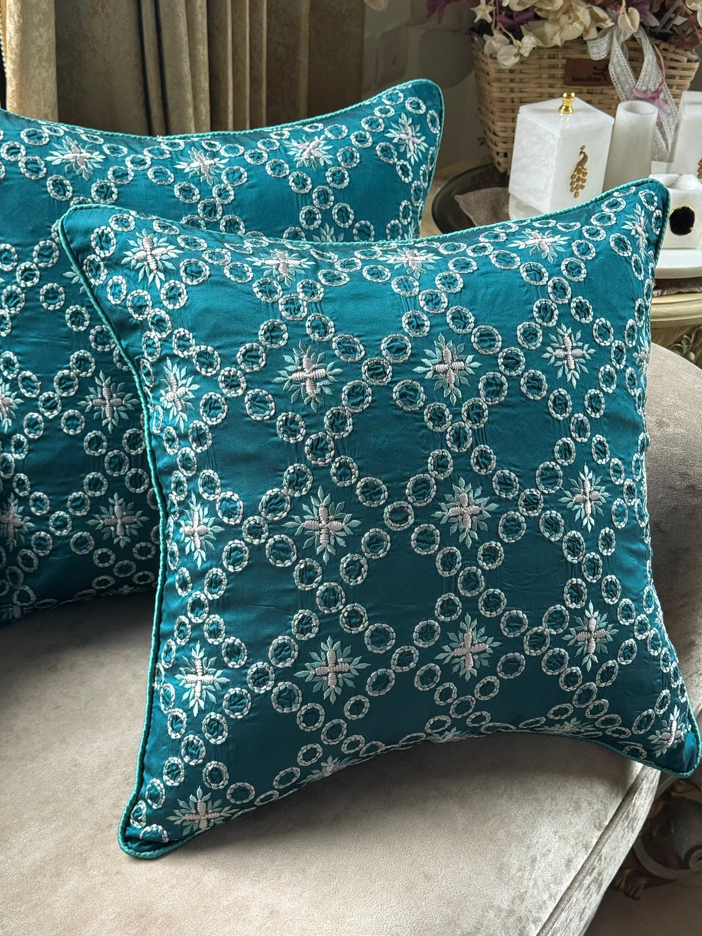 The Teal Chain Cushion Cover