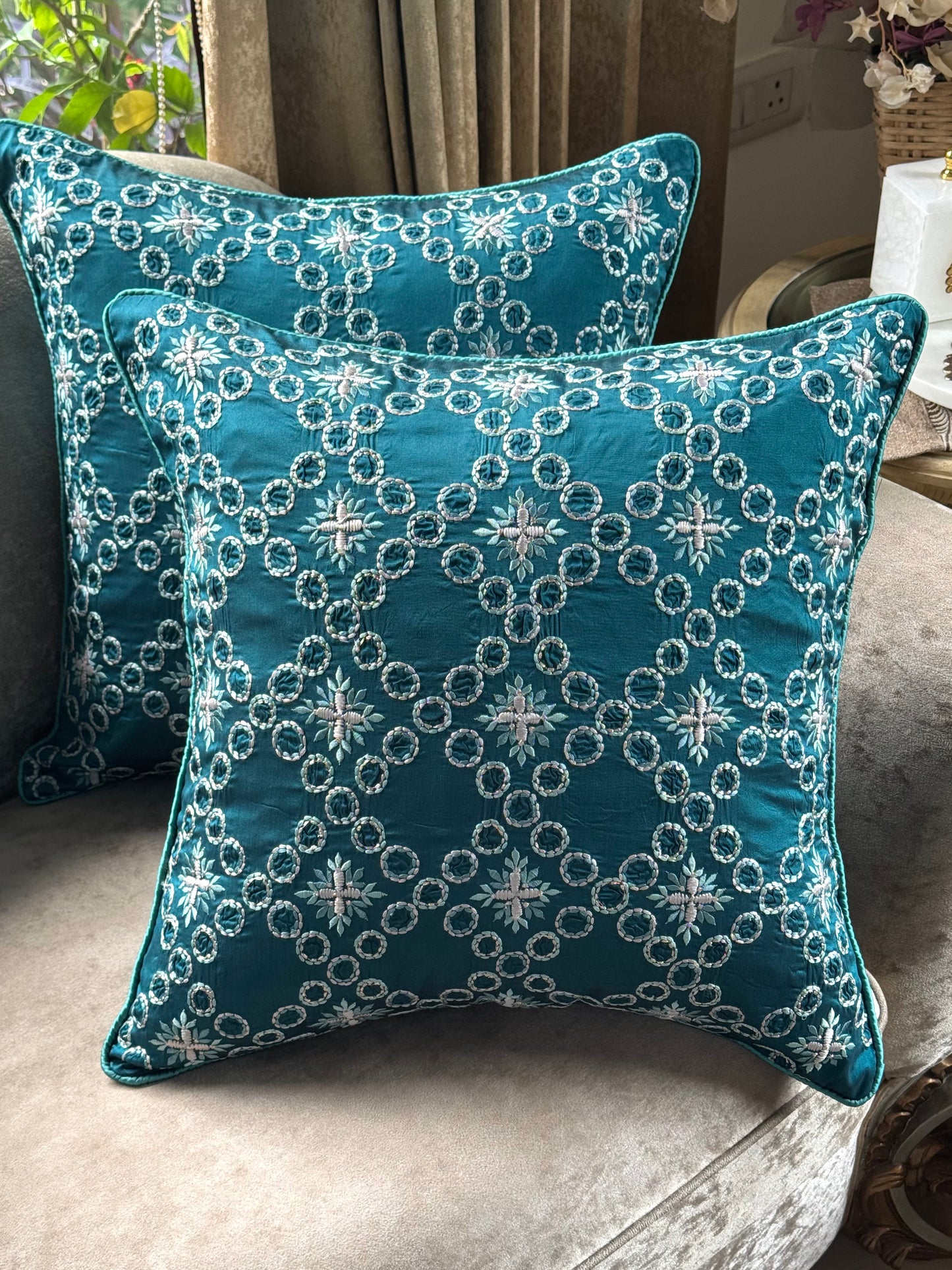 The Teal Chain Cushion Cover