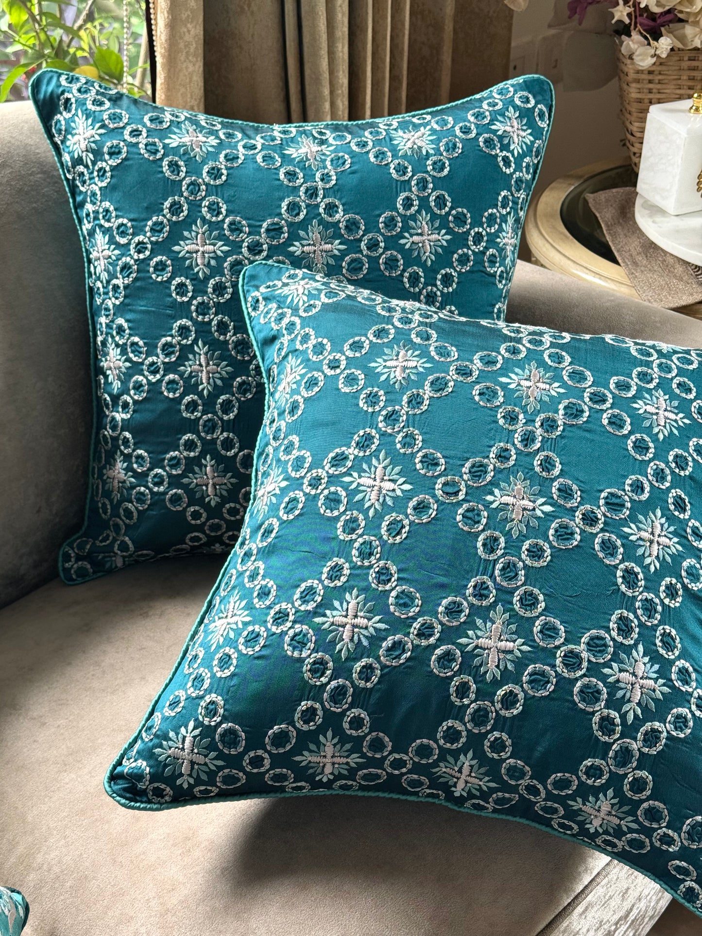 The Teal Chain Cushion Cover