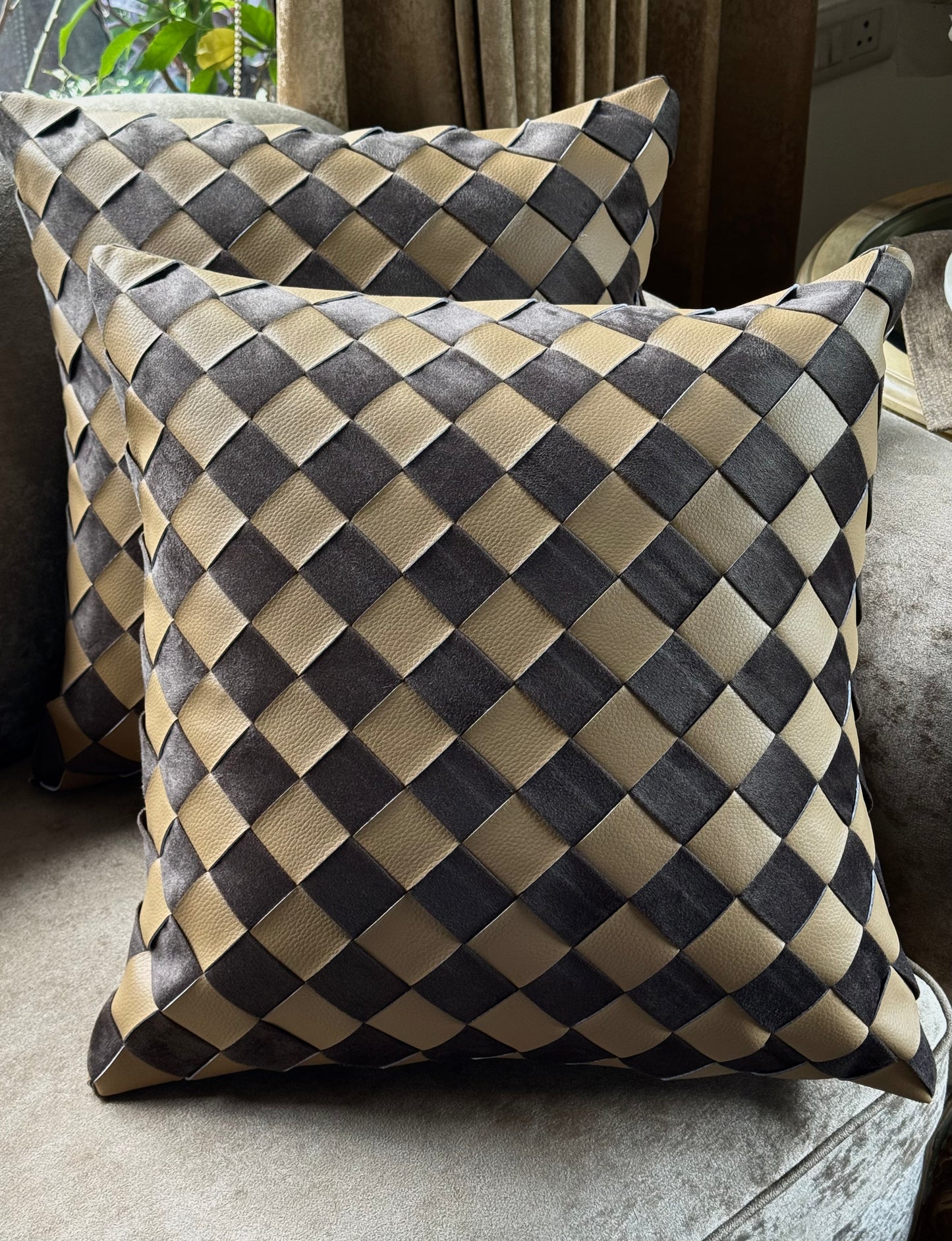 The Gold & Brown Chessboard Cushion Cover