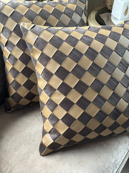 The Gold & Brown Chessboard Cushion Cover