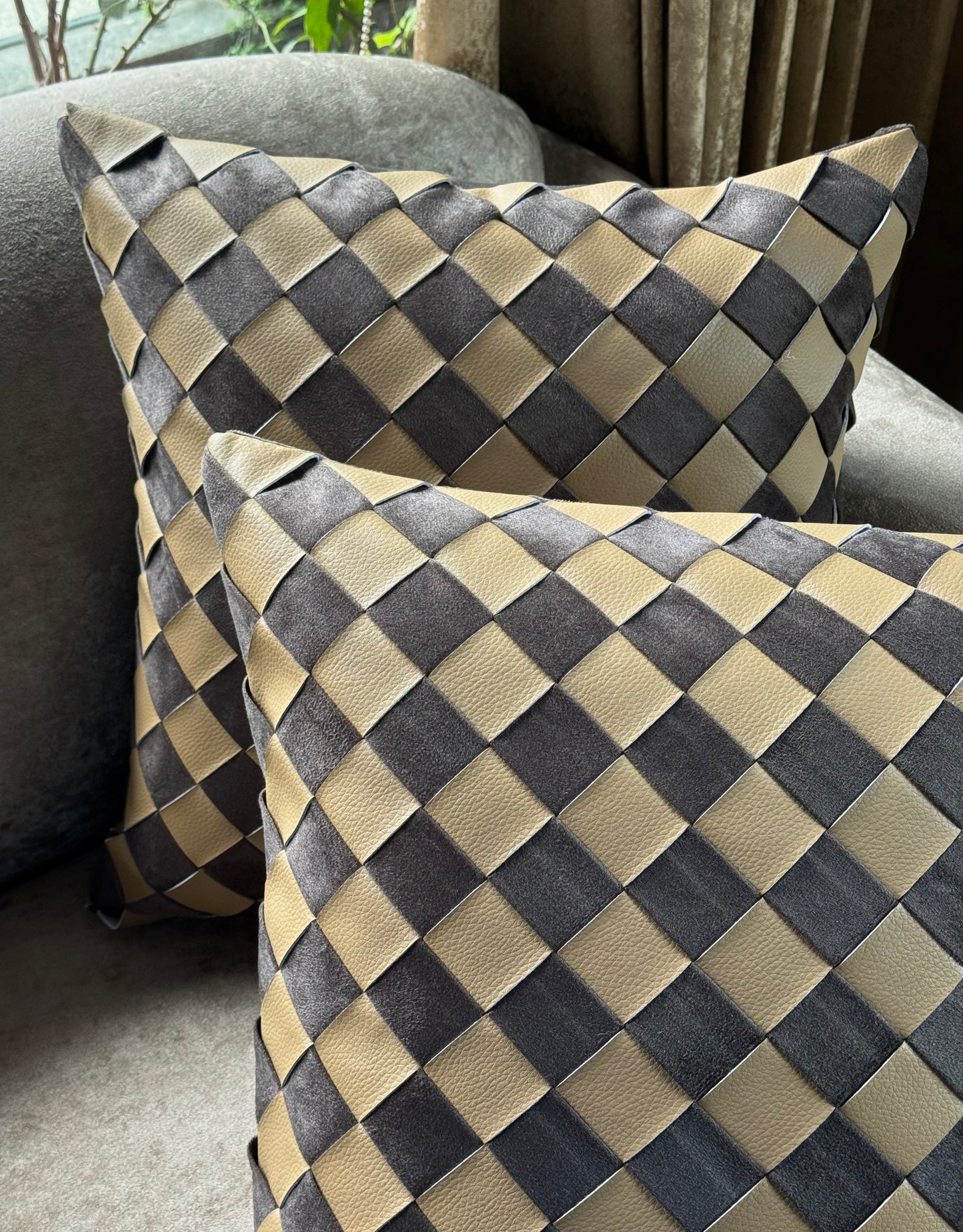 The Gold & Brown Chessboard Cushion Cover