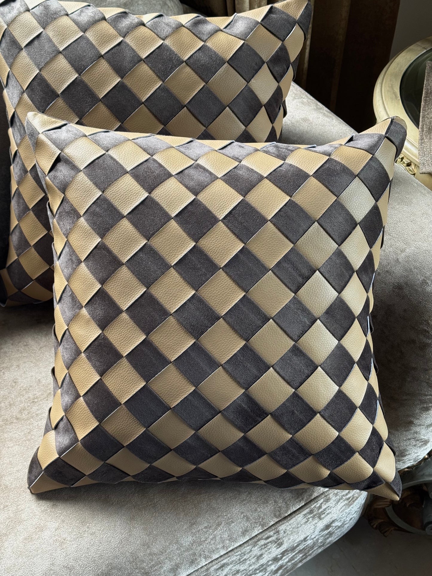 The Gold & Brown Chessboard Cushion Cover