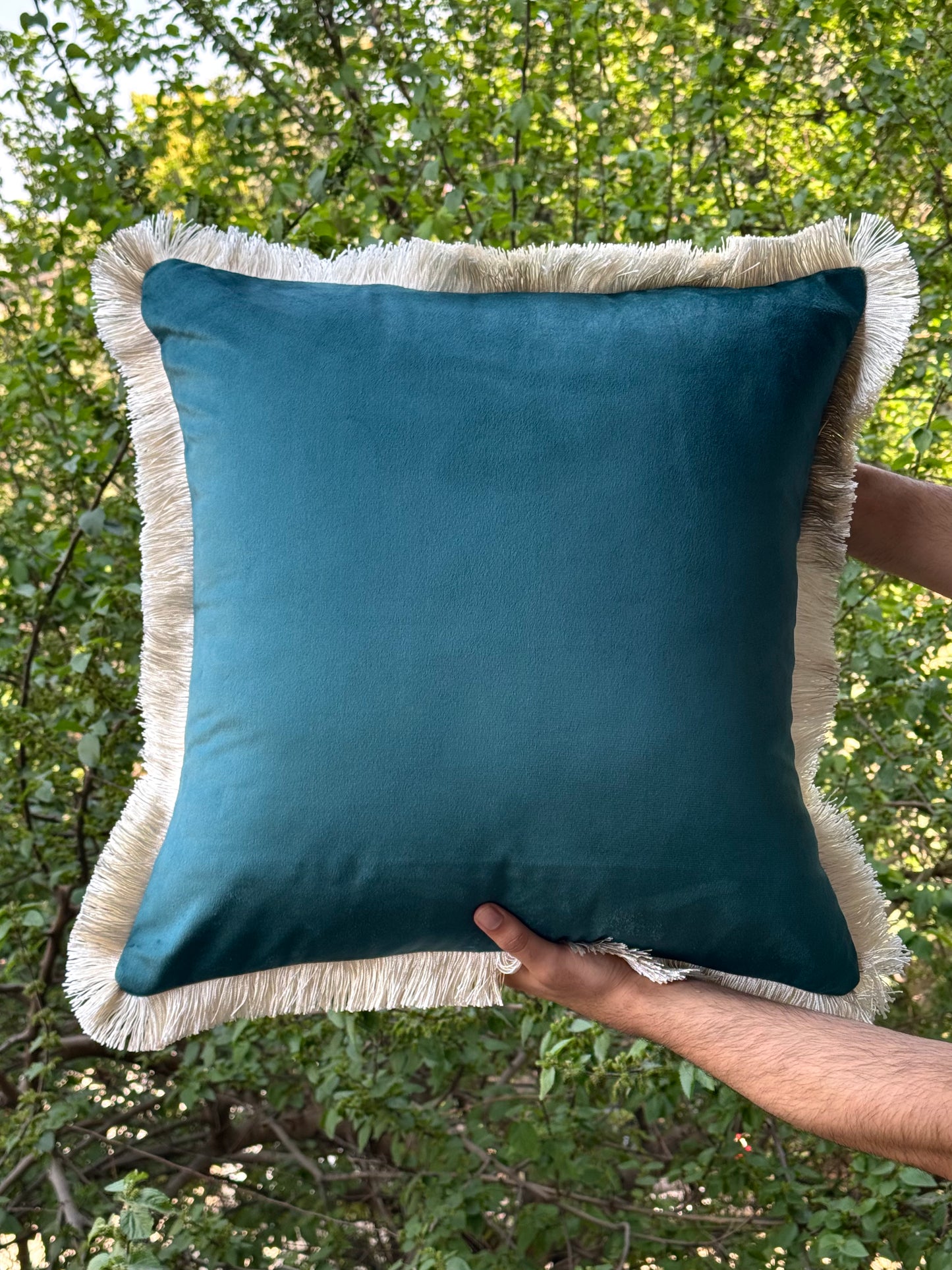 The Teal Fringe Cushion Cover
