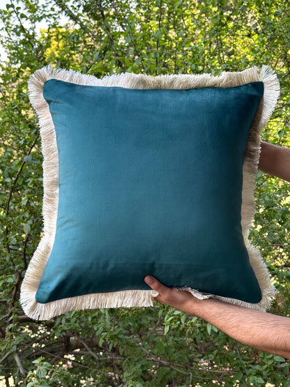 The Teal Fringe Cushion Cover