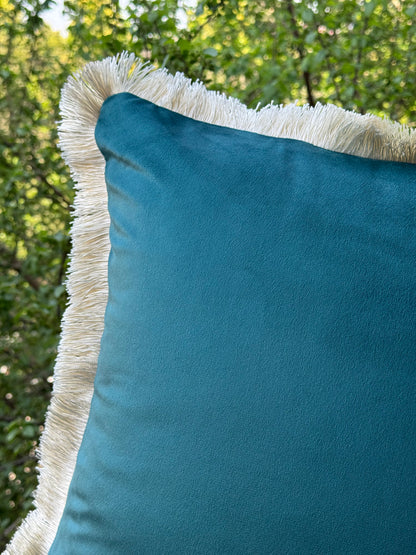 The Teal Fringe Cushion Cover