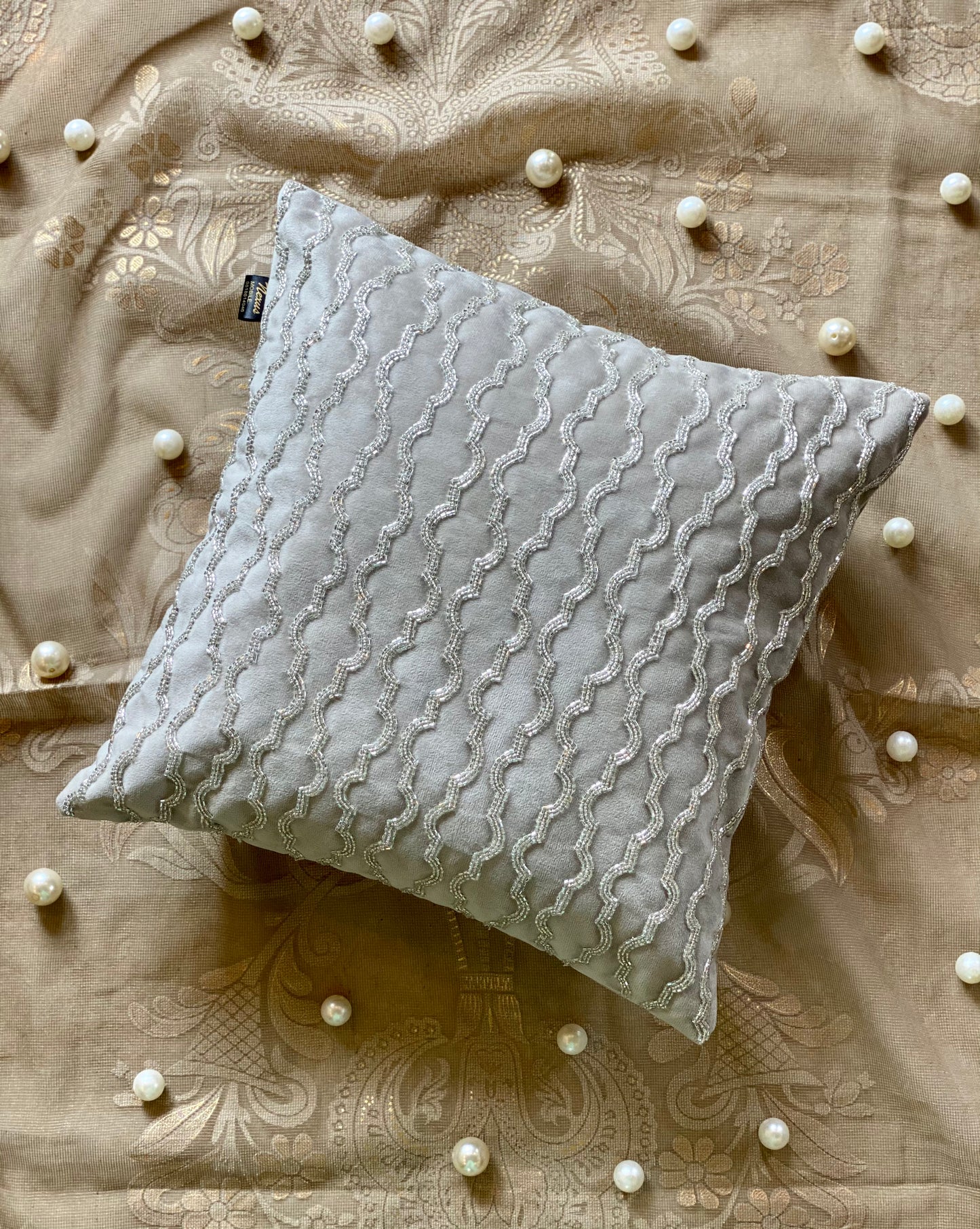THE LIGHT GREY GLASS BEAD CUSHION COVER