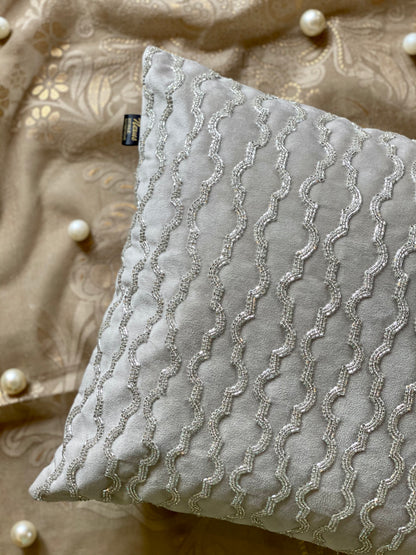 THE LIGHT GREY GLASS BEAD CUSHION COVER