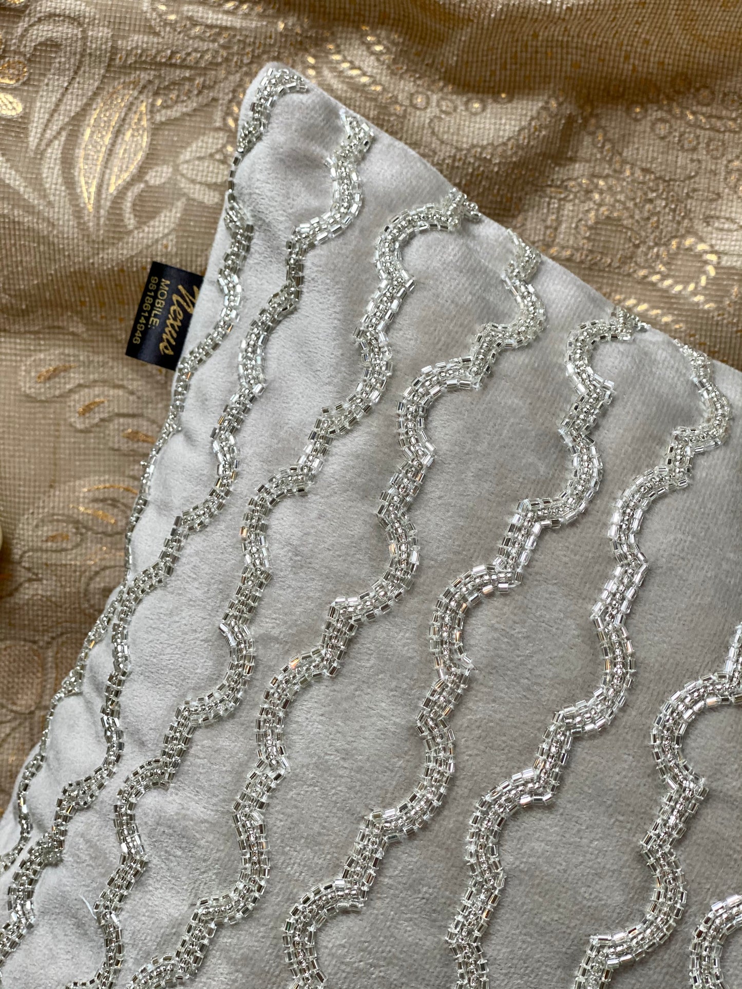 THE LIGHT GREY GLASS BEAD CUSHION COVER