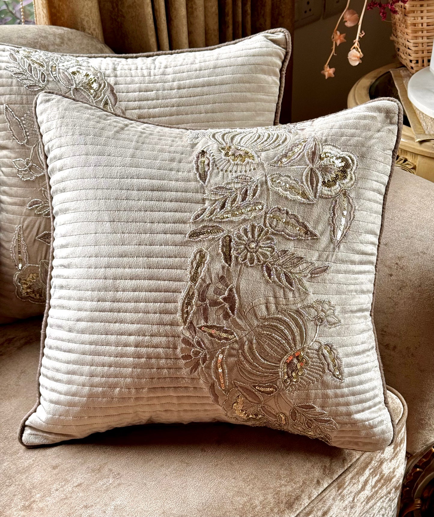 The Beige Orchid Cushion Cover