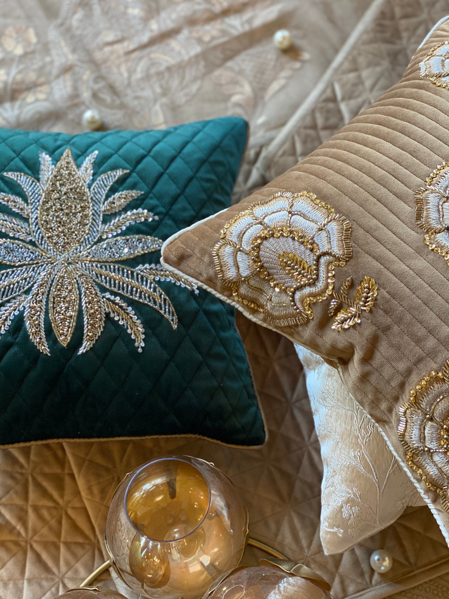 Emerald Lotus Cushion Cover